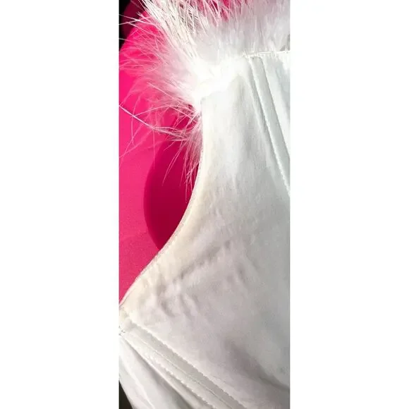 Sau Lee Jayde Sateen Jacquard Feather Hem Ivory White Mini Dress Size 14 - Picture 9 of 13